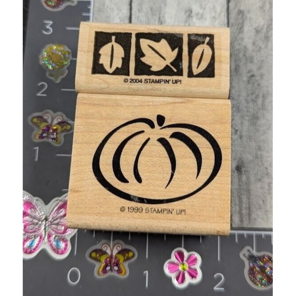 Stampin' Up! Harvest Leaf Border Lot of 2 Autumn Rubber Stamp Wood #F7